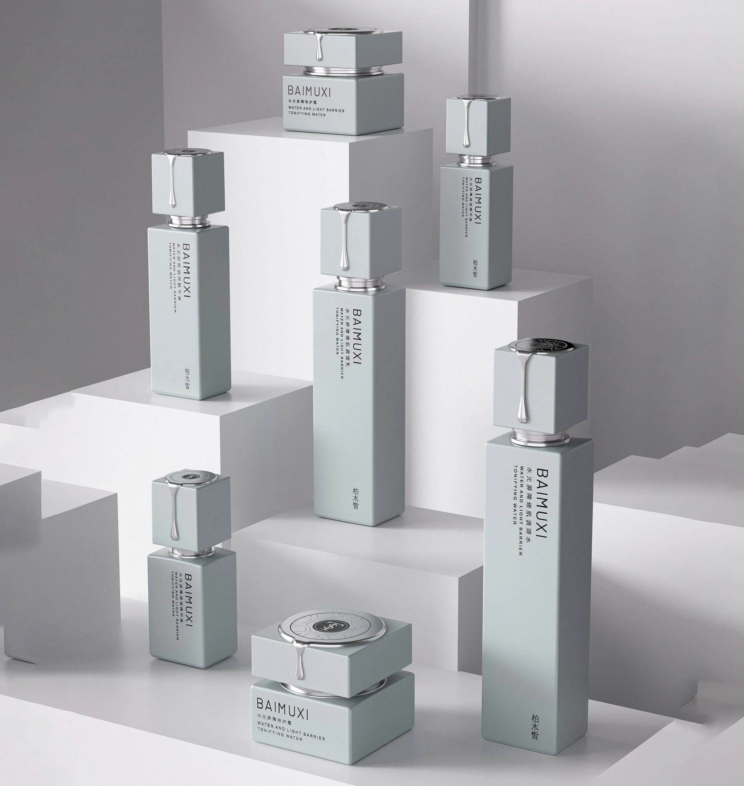 Luxury Square Skincare Glass Bottle Set | OEM ODM Cosmetic Packaging