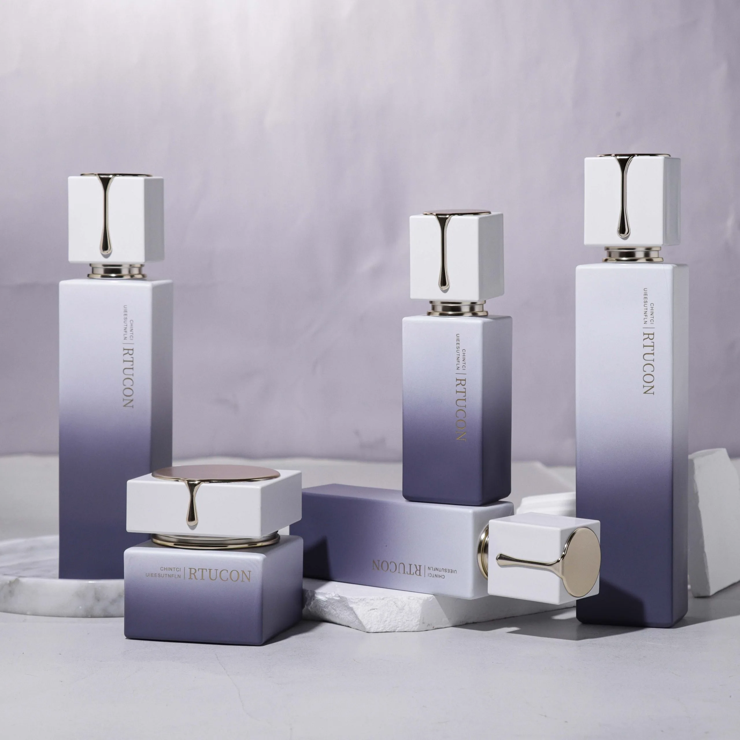 Luxury Square Skincare Glass Bottle Set | OEM ODM Cosmetic Packaging